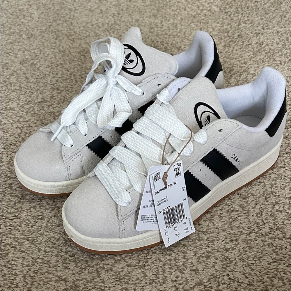 Adidas Campus White and Black Sneakers with Logo